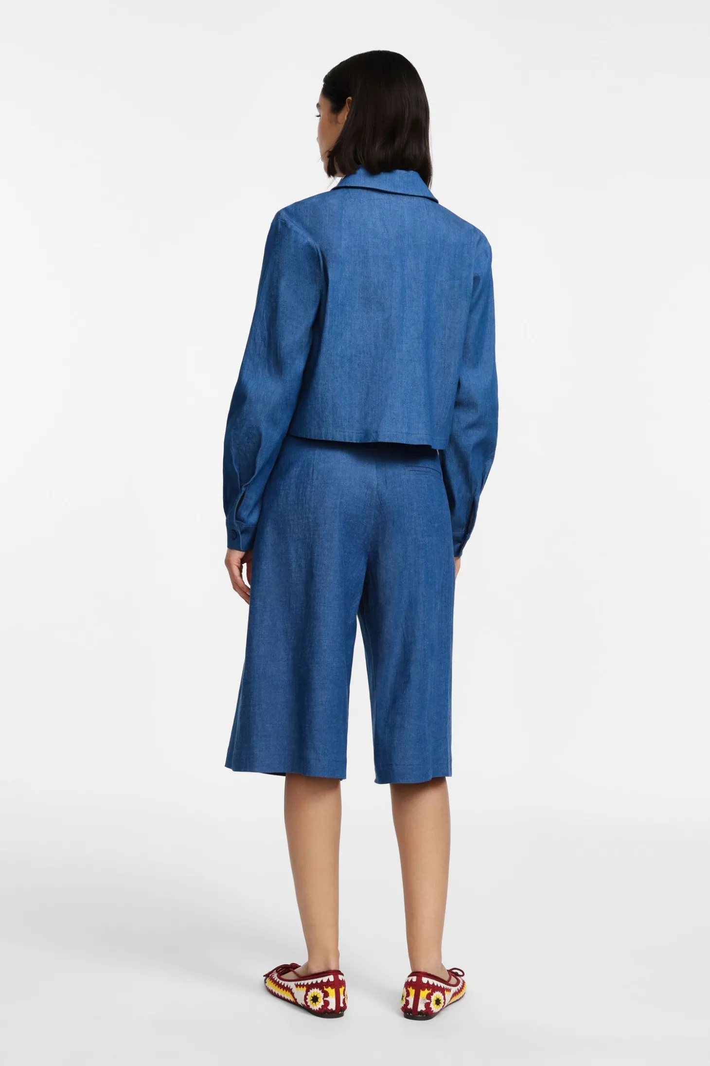 Bermuda effetto denim con pinces