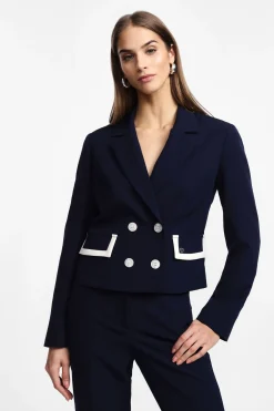 Blazer corto con bottoni e tasche a contrasto