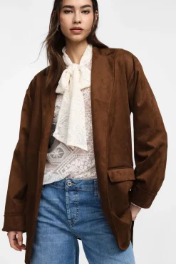 Blazer effetto suede con cintura tono su tono