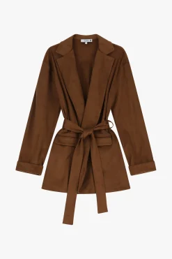 Blazer effetto suede senza chiusura con cintura