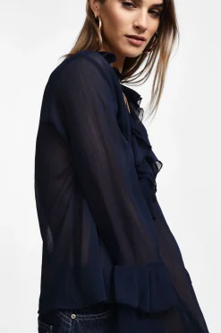 Blusa con maniche lunghe e volant