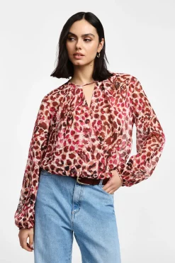 Bluse stampa animalier con maniche lunghe