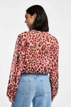 Bluse stampa animalier con maniche lunghe