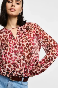 Bluse stampa animalier con maniche lunghe