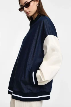 Bomber in denim con chiusura zip