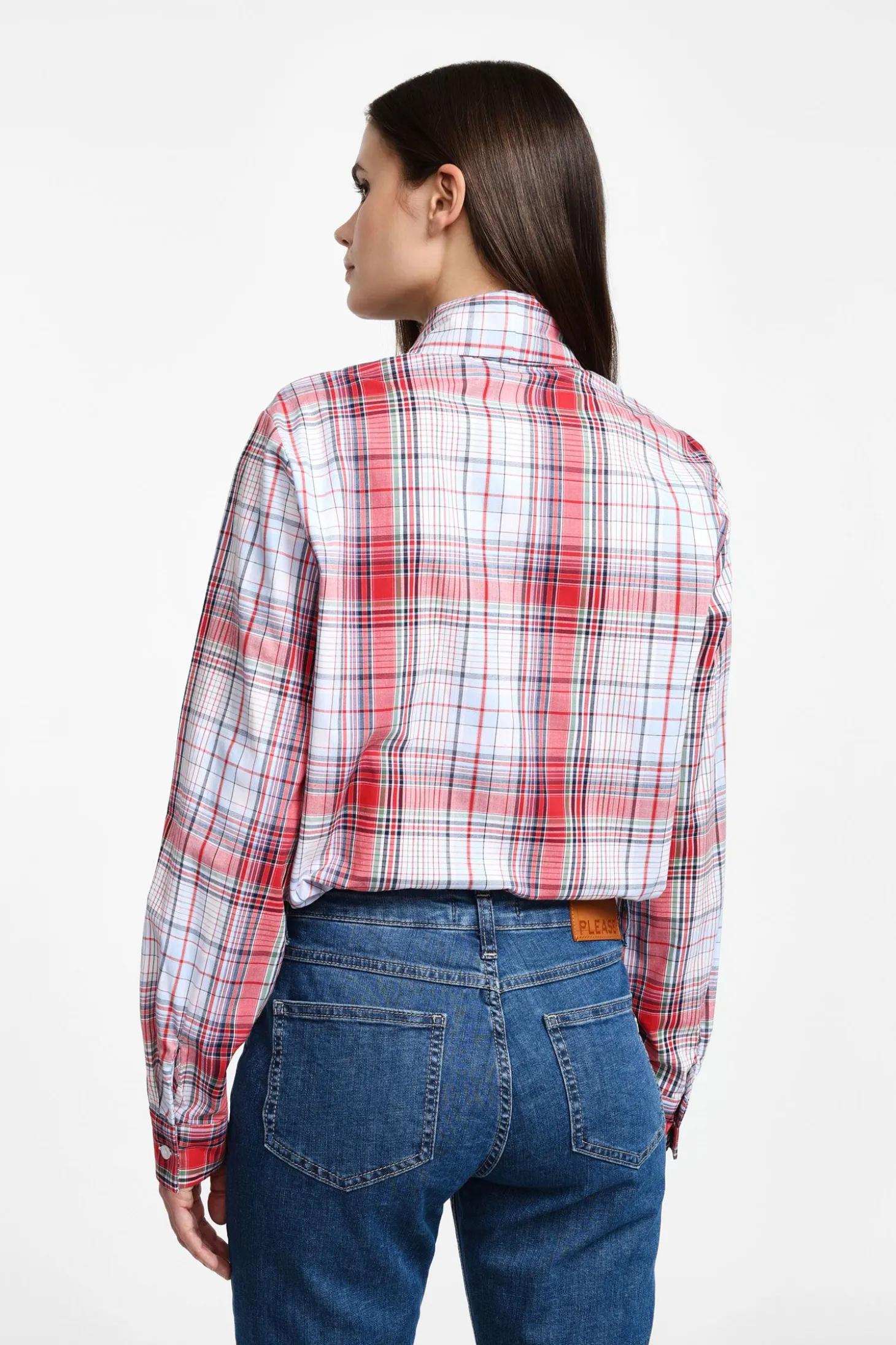 Camicia a quadri maniche lunghe con fiocco