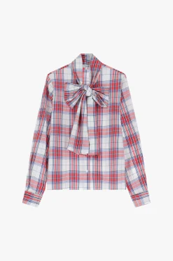 Camicia a righe con maniche lunghe e fiocco