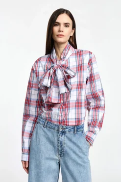 Camicia a righe con maniche lunghe e fiocco