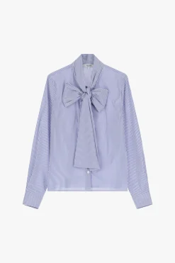 Camicia a righe con maniche lunghe e fiocco