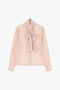 Camicia a righe con maniche lunghe e fiocco