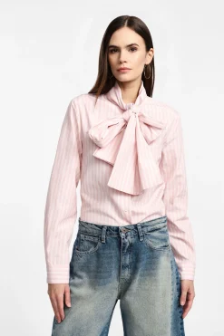Camicia a righe con maniche lunghe e fiocco