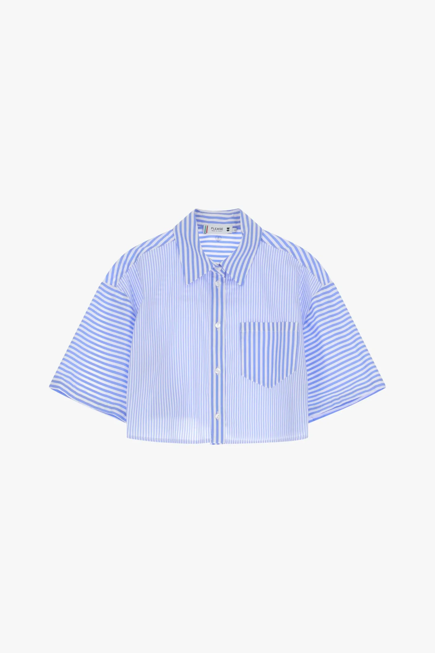 Camicia corta a righe combinate con tasca