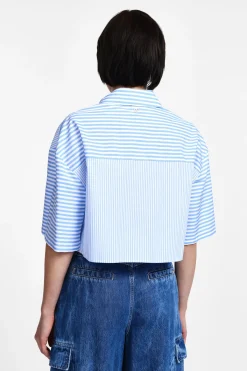 Camicia corta a righe combinate con tasca