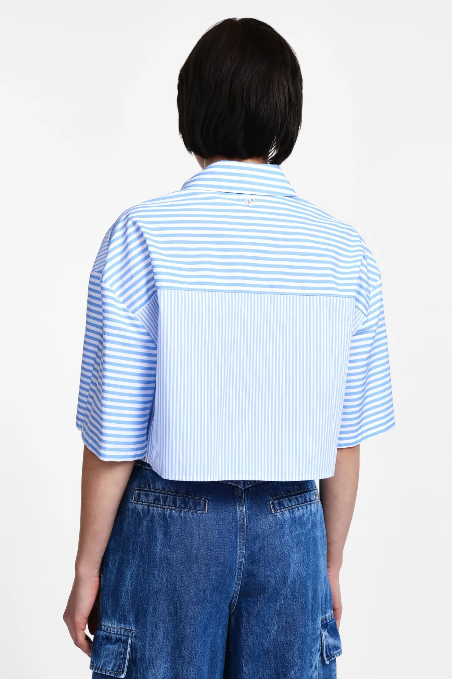 Camicia corta a righe combinate con tasca