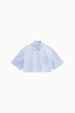 Camicia corta a righe combinate con tasca