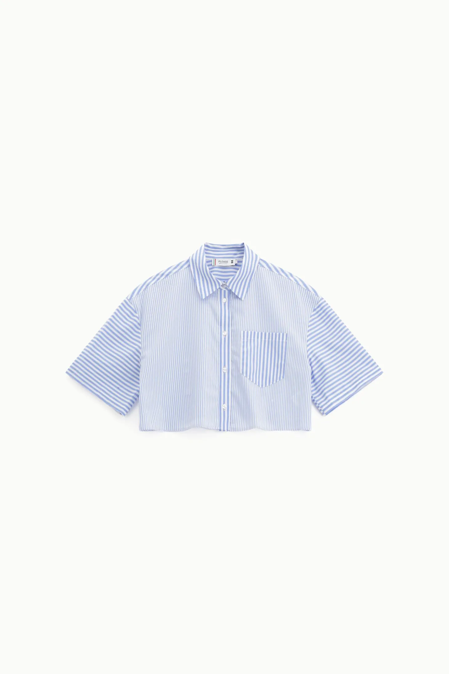 Camicia corta a righe combinate con tasca