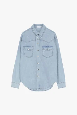 Camicia di jeans con strass e tasche