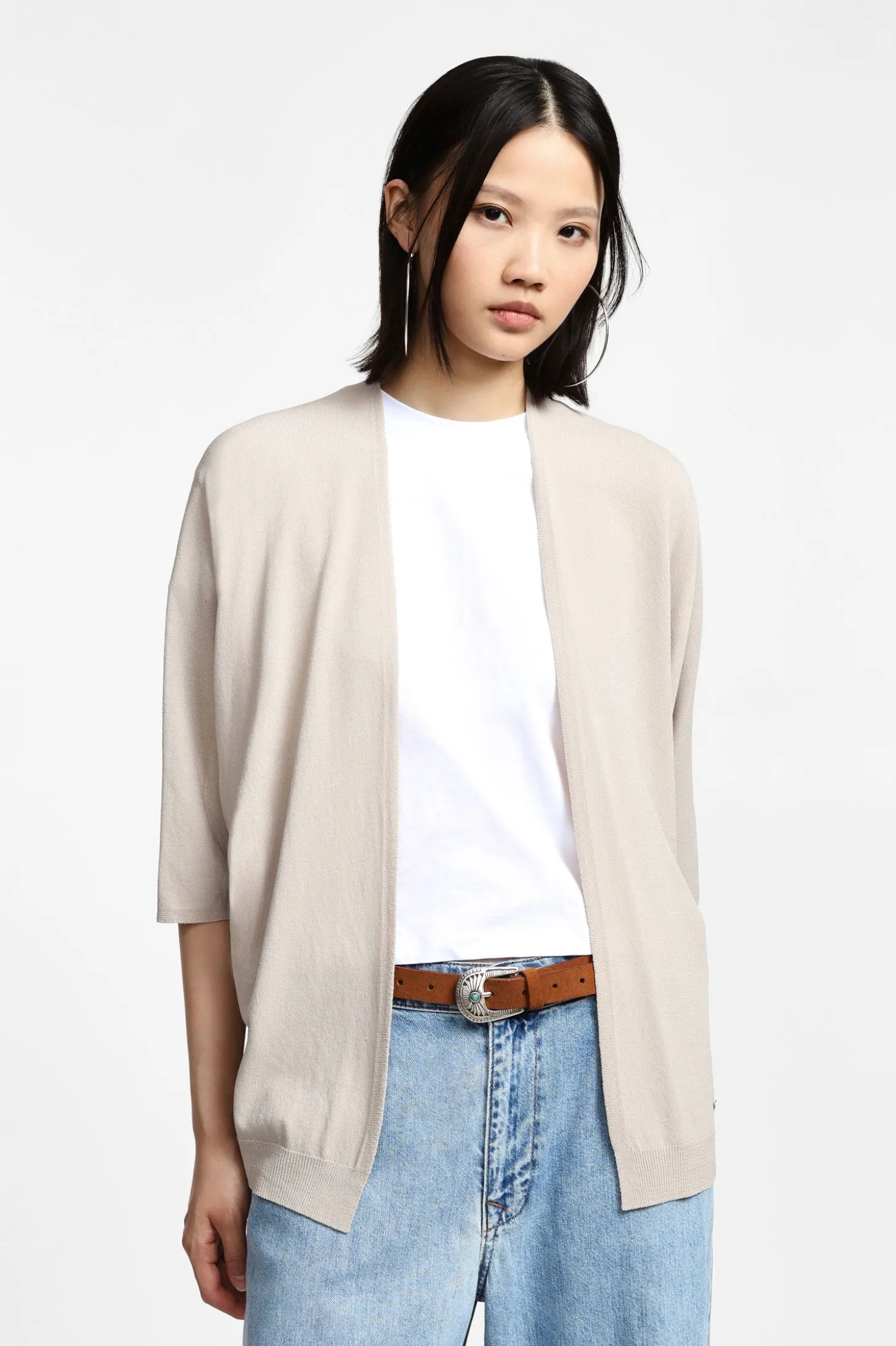 Cardigan monocolour con maniche a tre quarti