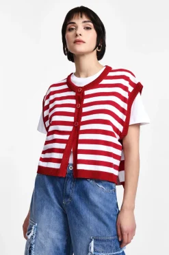 Gilet a righe collo rotondo