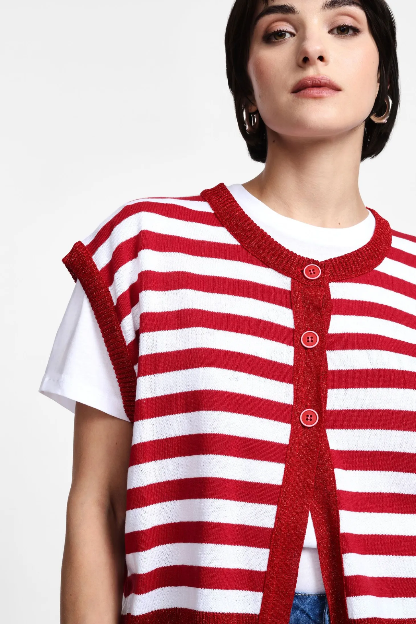 Gilet a righe collo rotondo