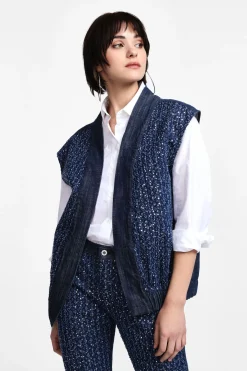 Gilet in denim aperto con paillettes
