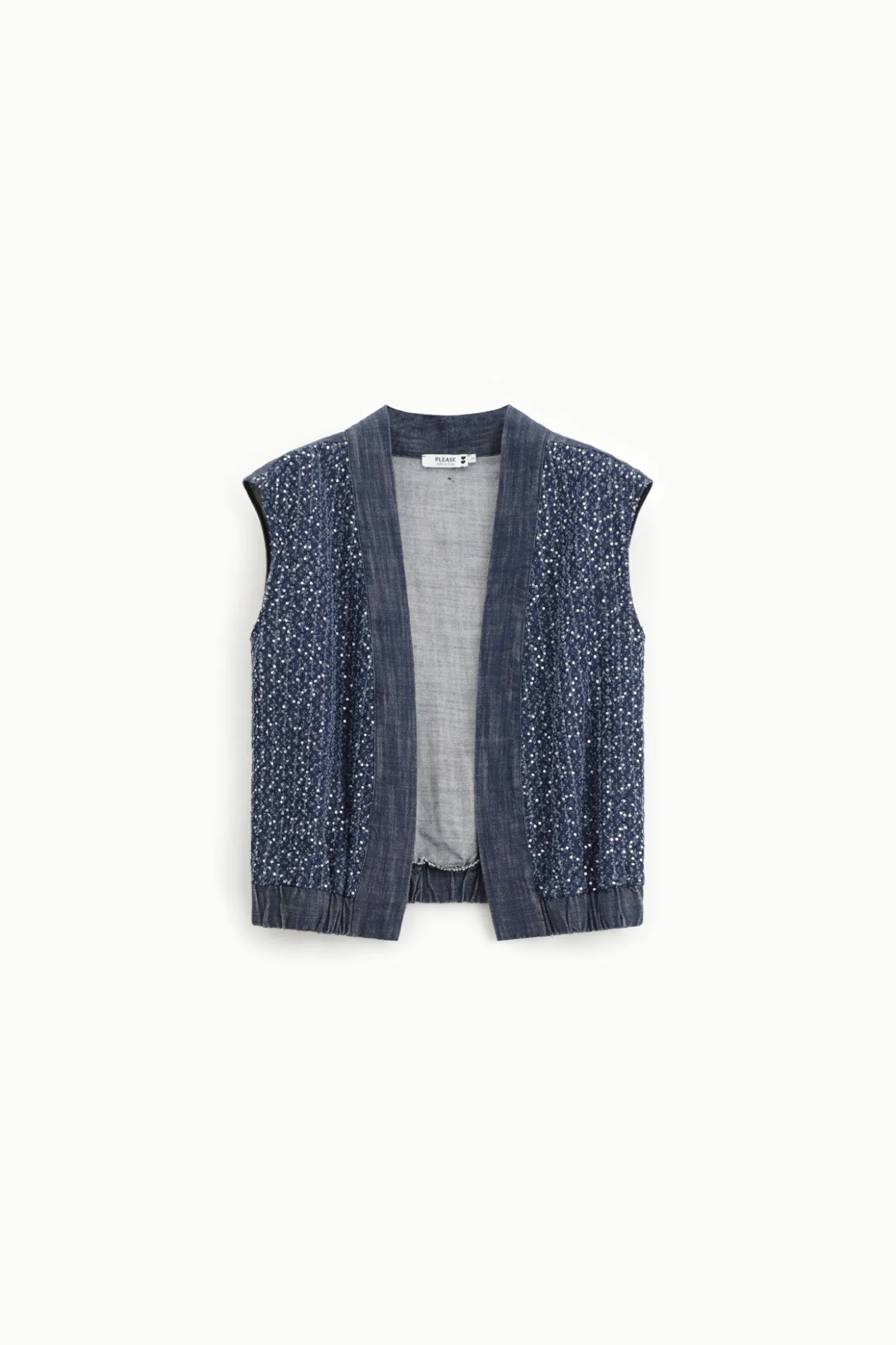 Gilet in denim aperto con paillettes