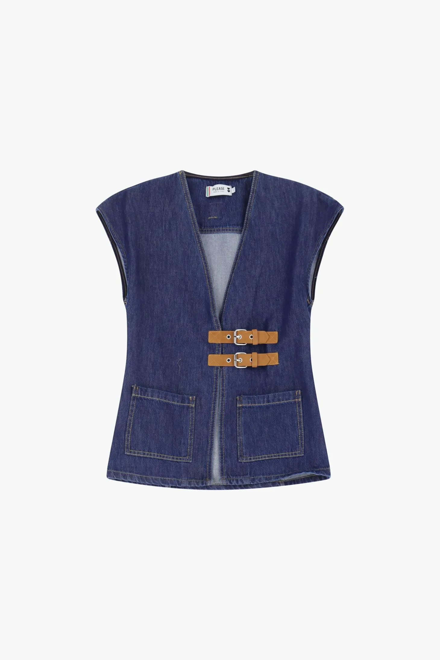 Gilet in denim con doppio cinturino