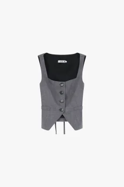 Gilet scollo squadrato con bottoni frontali