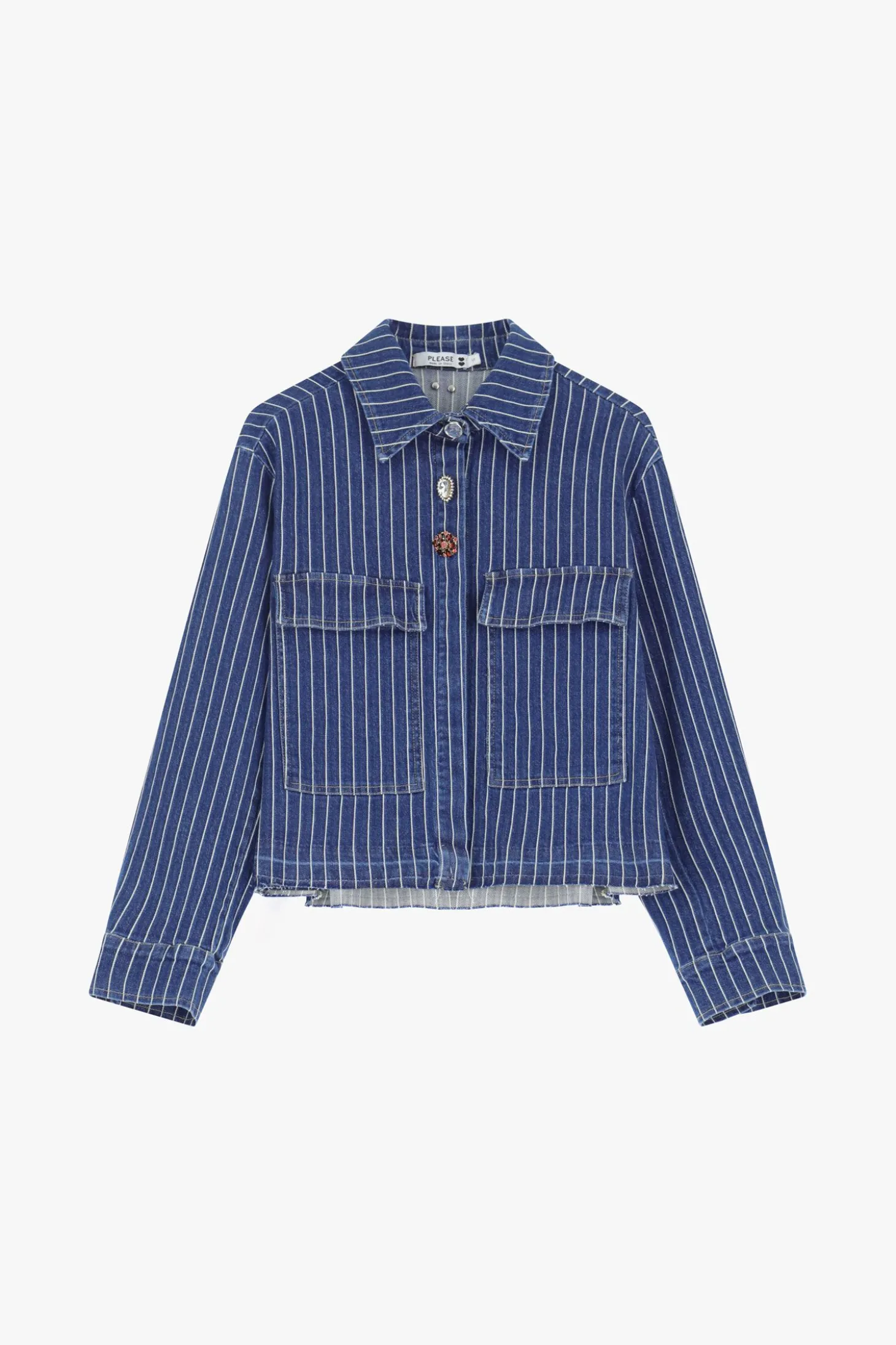 Giubbotto denim a righe con bottoni