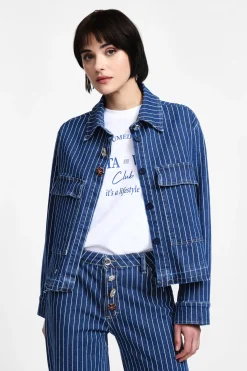 Giubbotto denim a righe con bottoni