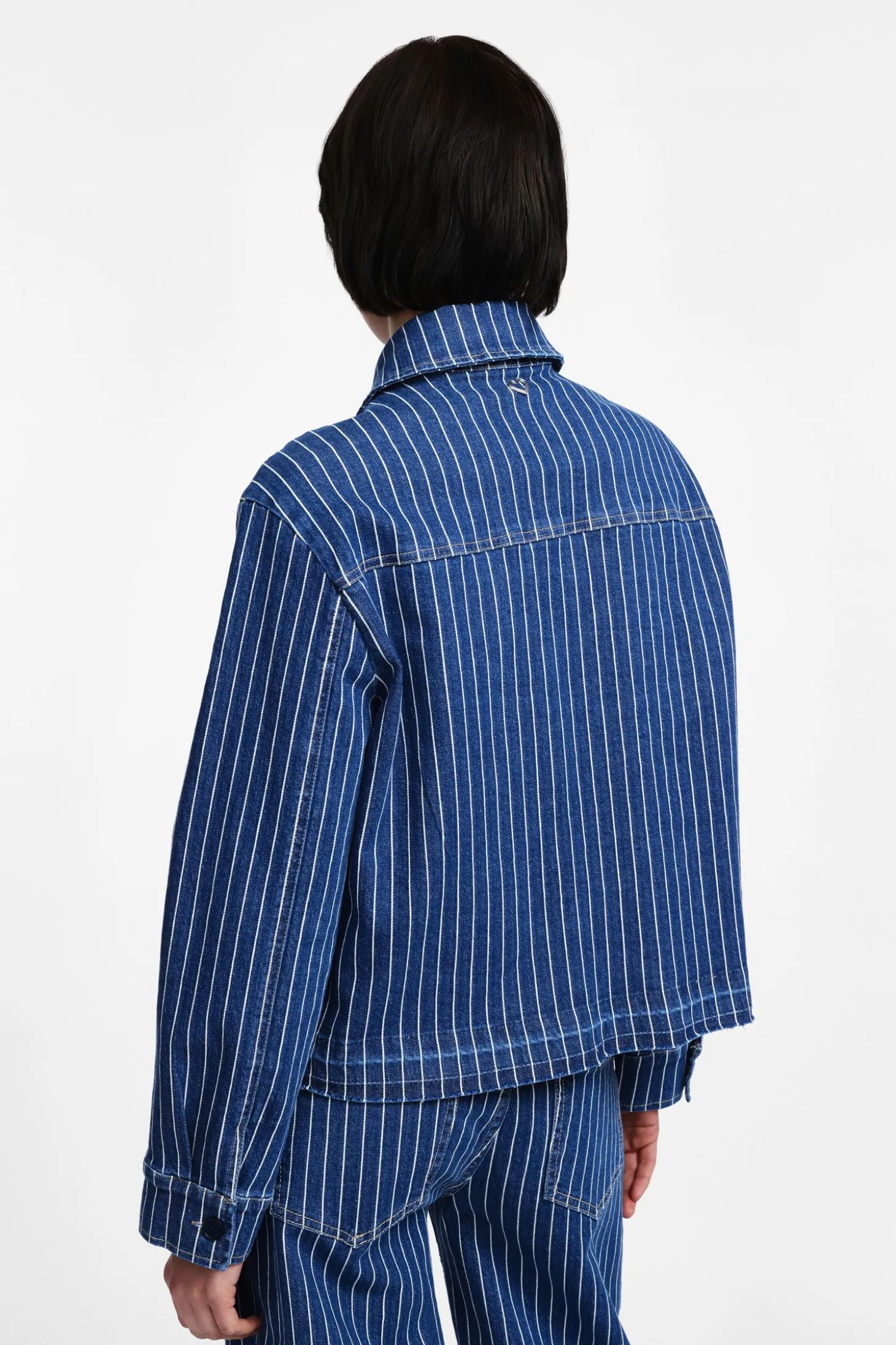 Giubbotto denim a righe con bottoni