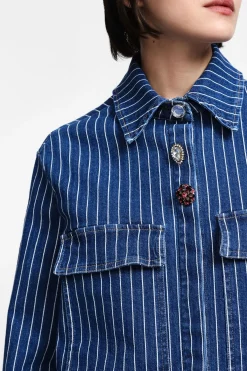 Giubbotto denim a righe con bottoni