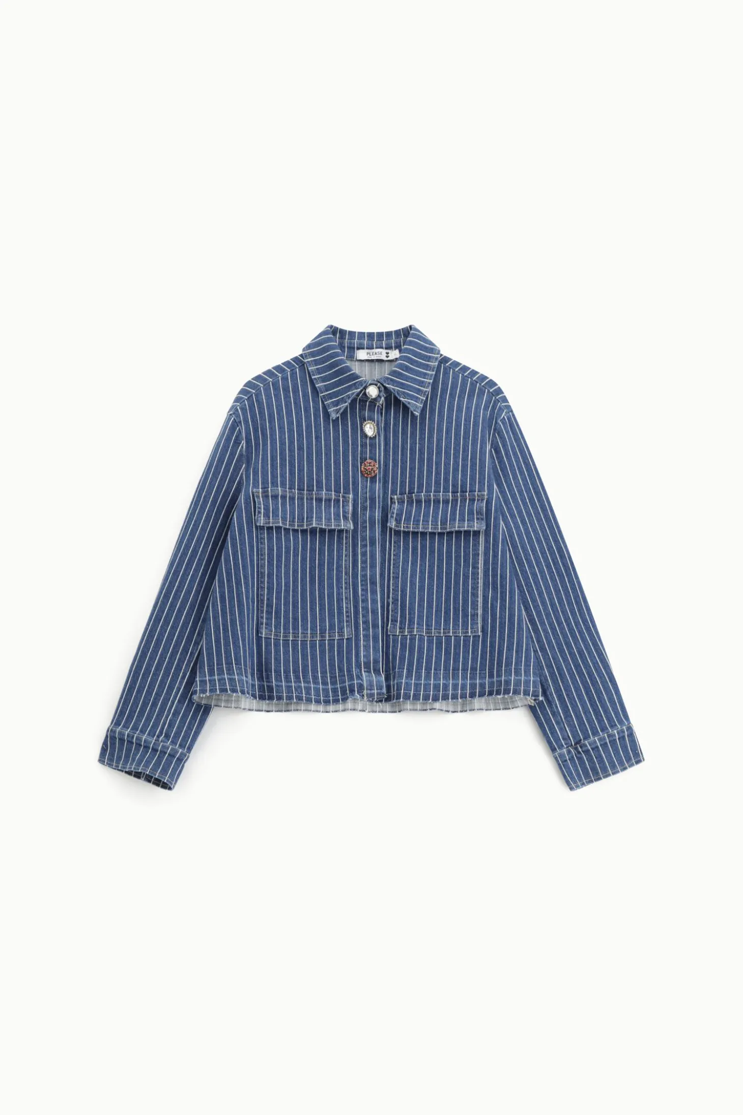 Giubbotto denim a righe con bottoni