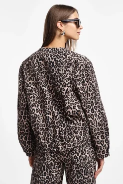 Giubbotto denim animalier con girocollo
