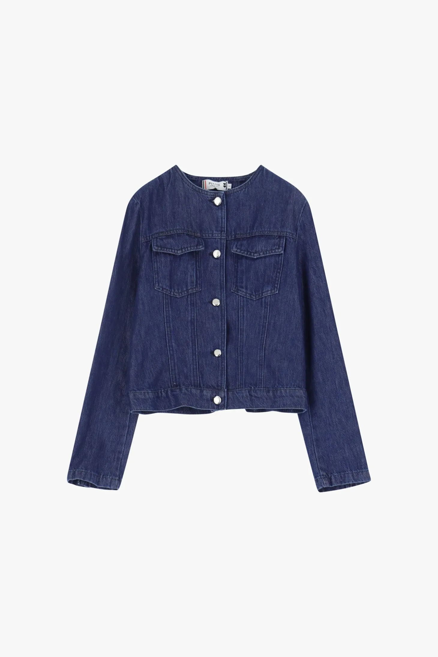 Giubbotto denim girocollo con abbottonatura anteriore