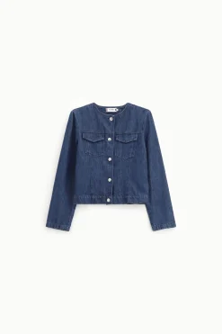Giubbotto denim girocollo con abbottonatura anteriore