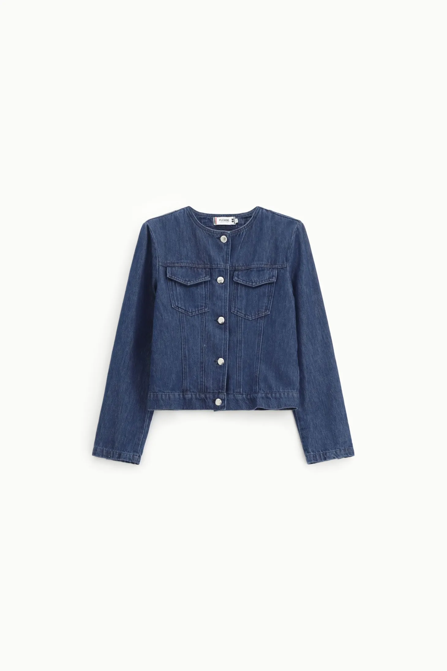 Giubbotto denim girocollo con abbottonatura anteriore