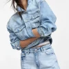 Giubbotto in denim délavé con bottoni
