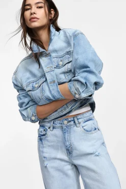 Giubbotto in denim délavé con bottoni