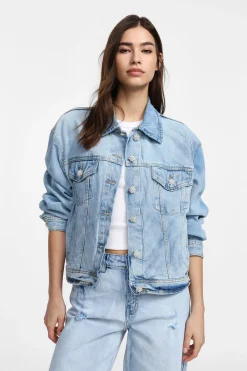 Giubbotto in denim délavé con bottoni