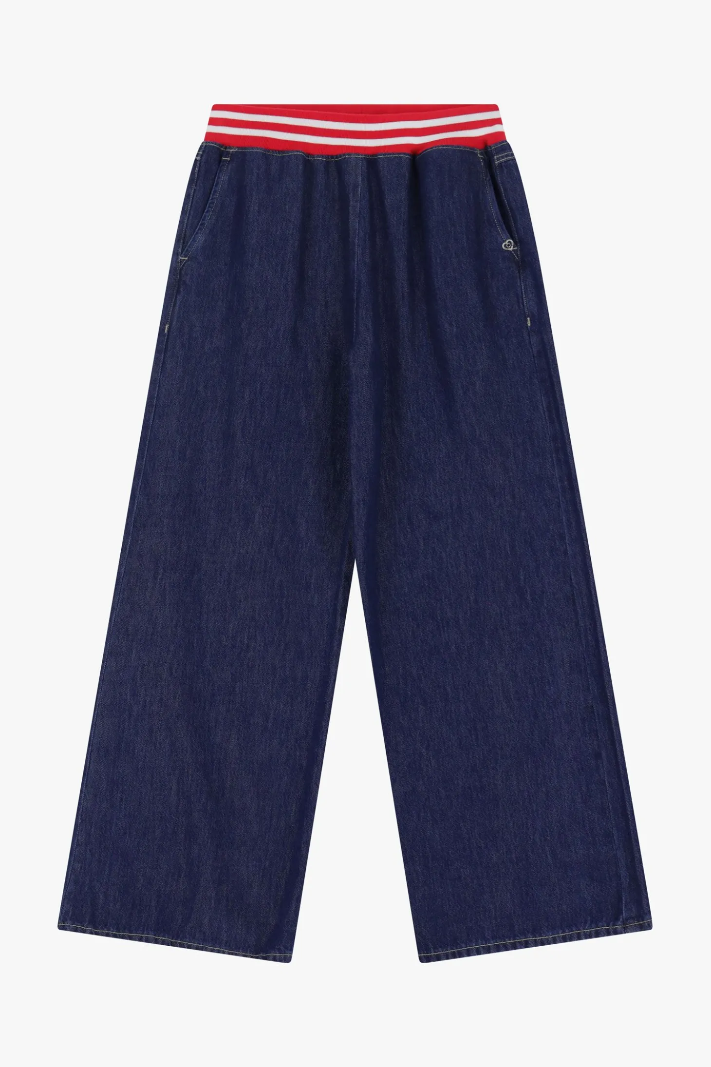 Jeans a gamba larga con elastico a righe