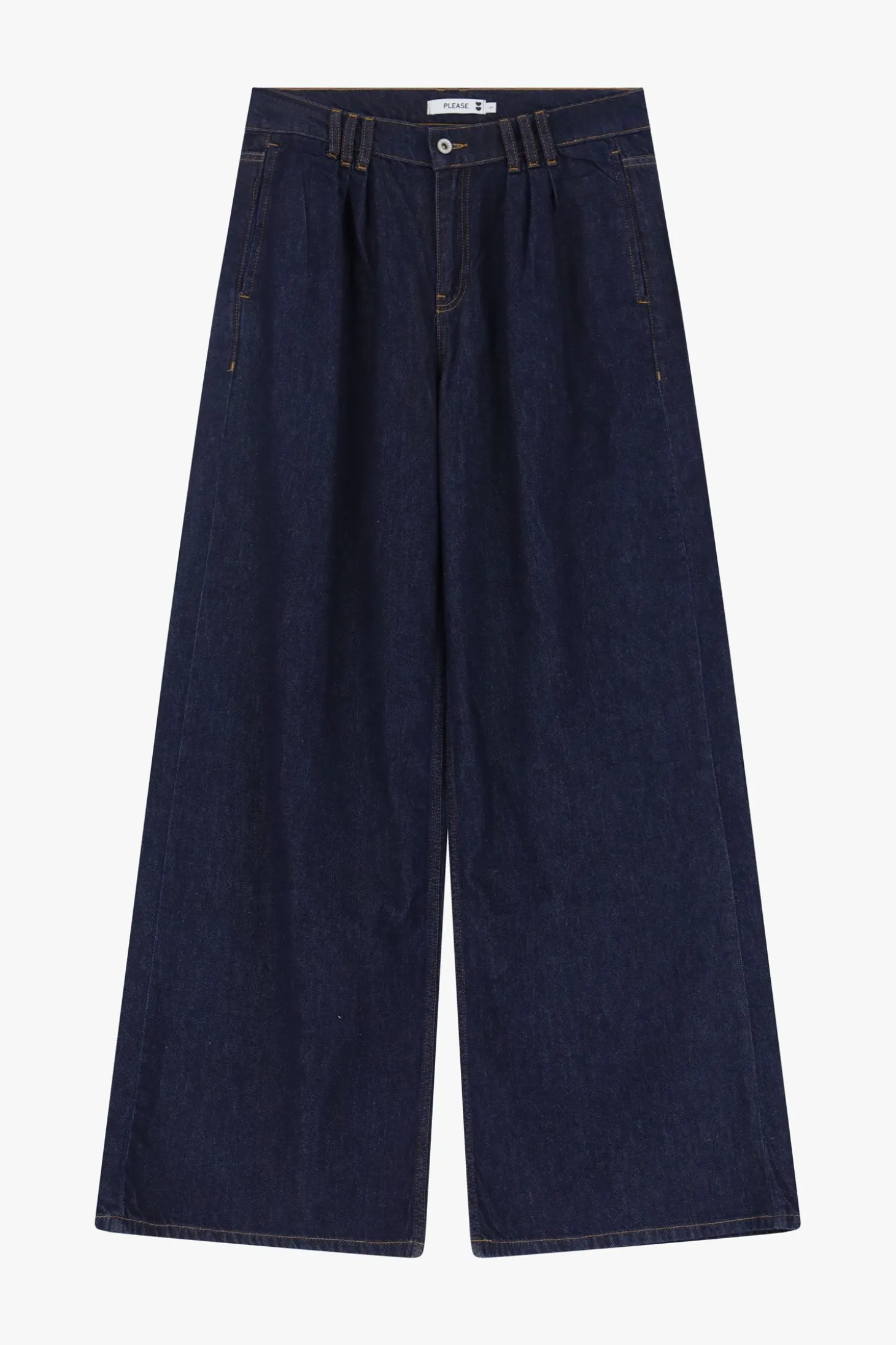 Jeans a gamba larga con vita alta e pinces
