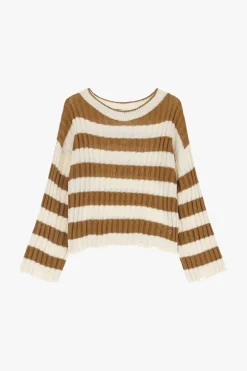 Maglione a righe con maniche lunghe effetto destroyed