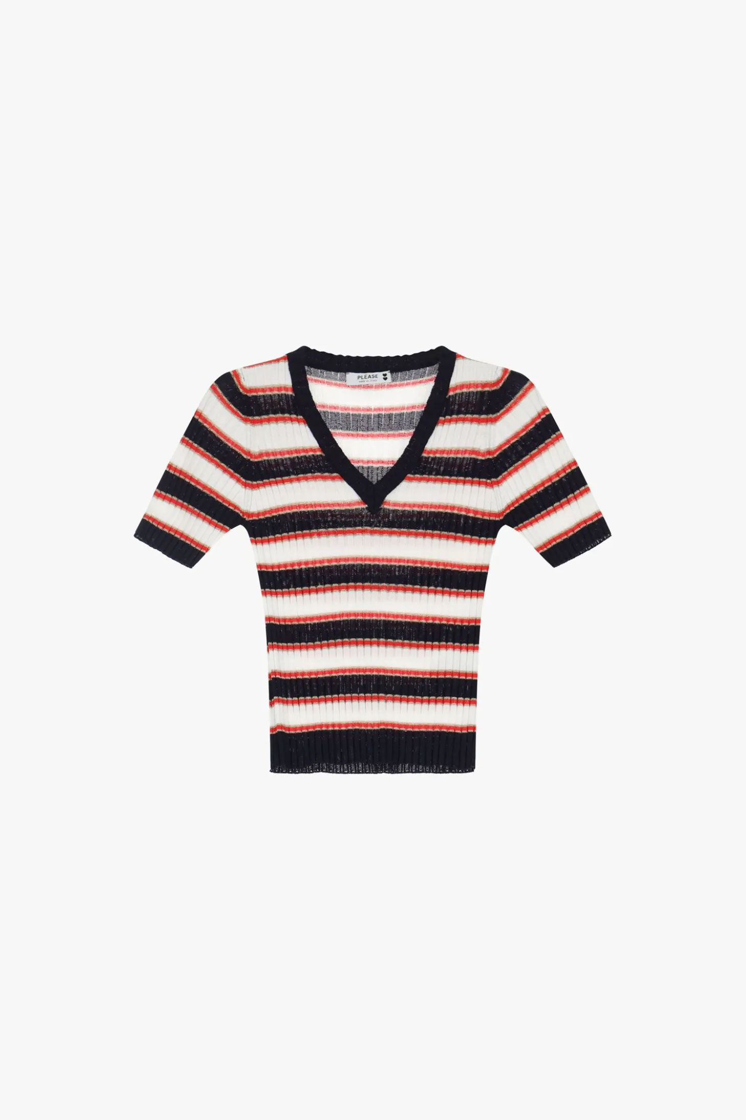 Maglione a righe con scollo a v e maniche corte