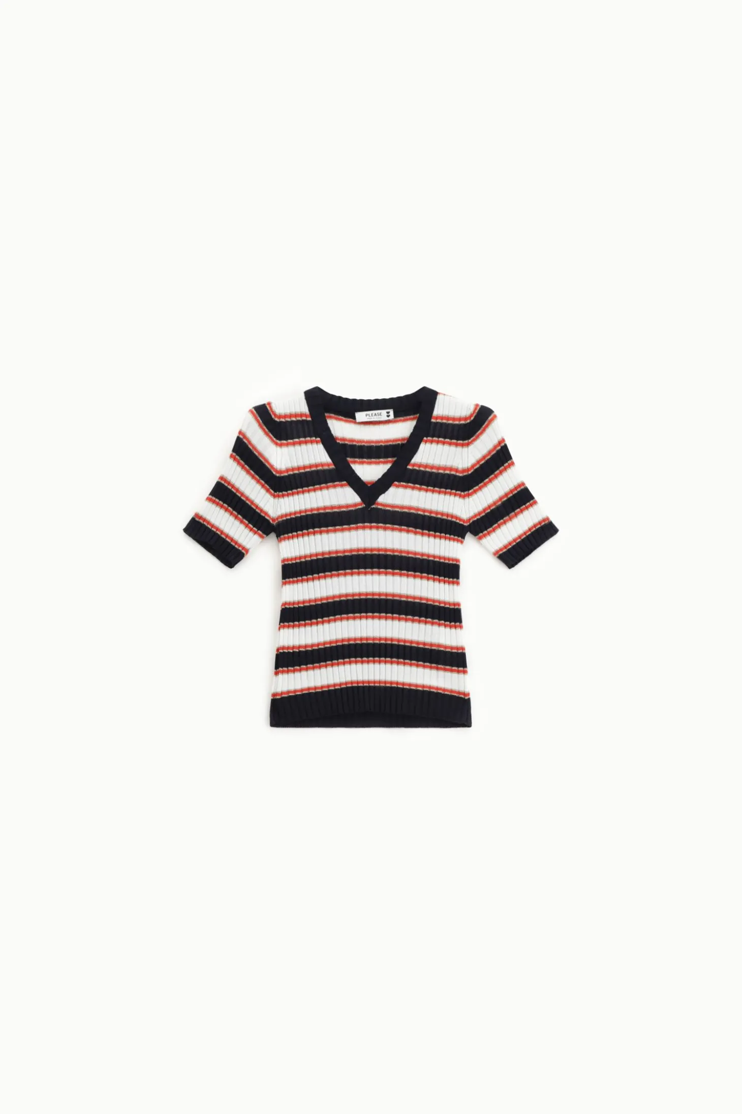 Maglione a righe con scollo a v e maniche corte