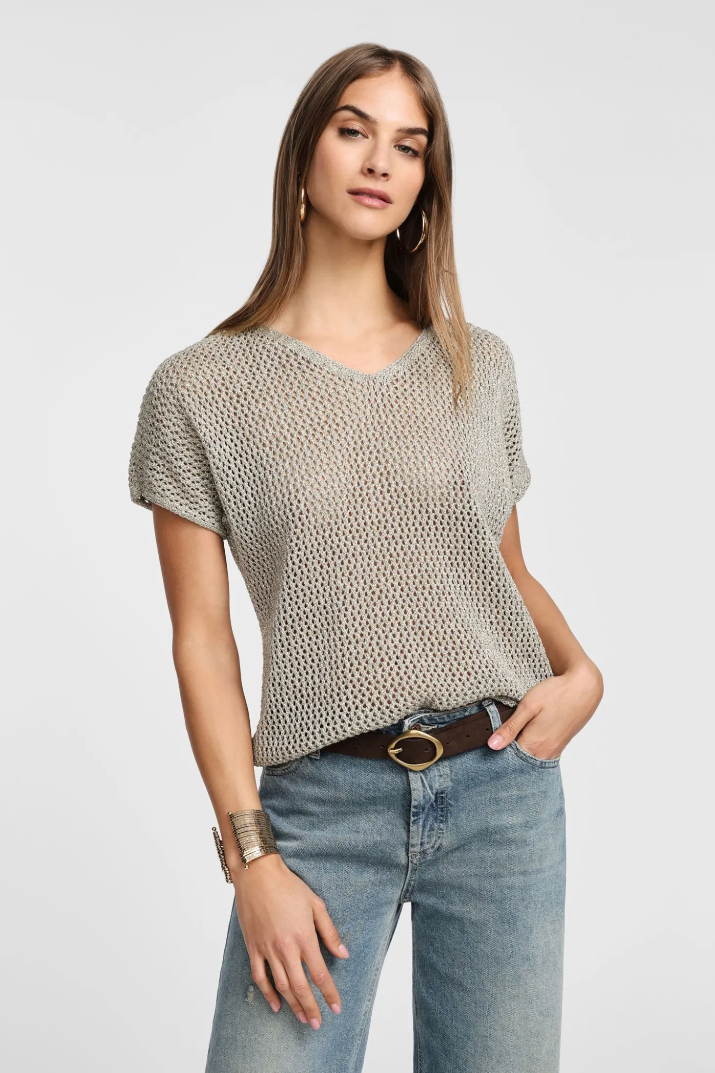 Maglione corto traforato con maniche corte