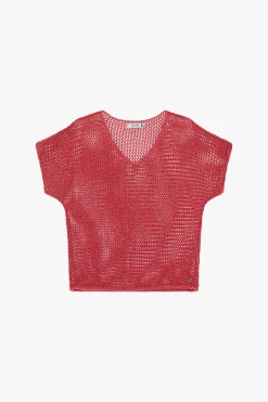 Maglione corto traforato con maniche corte