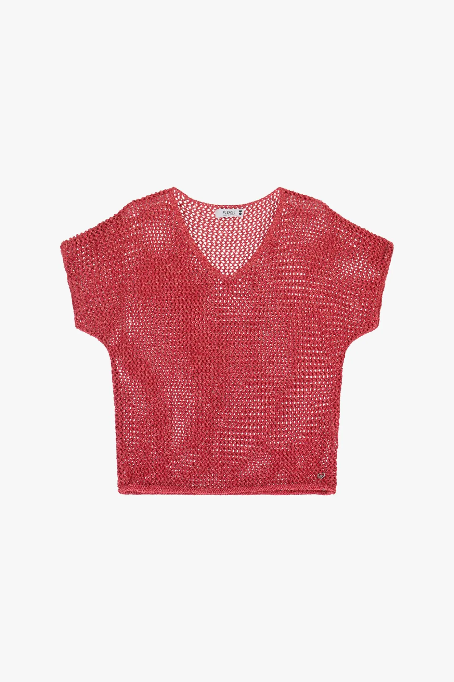 Maglione corto traforato con maniche corte