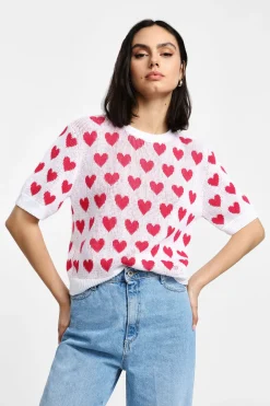 Maglione cuori maniche corte girocollo