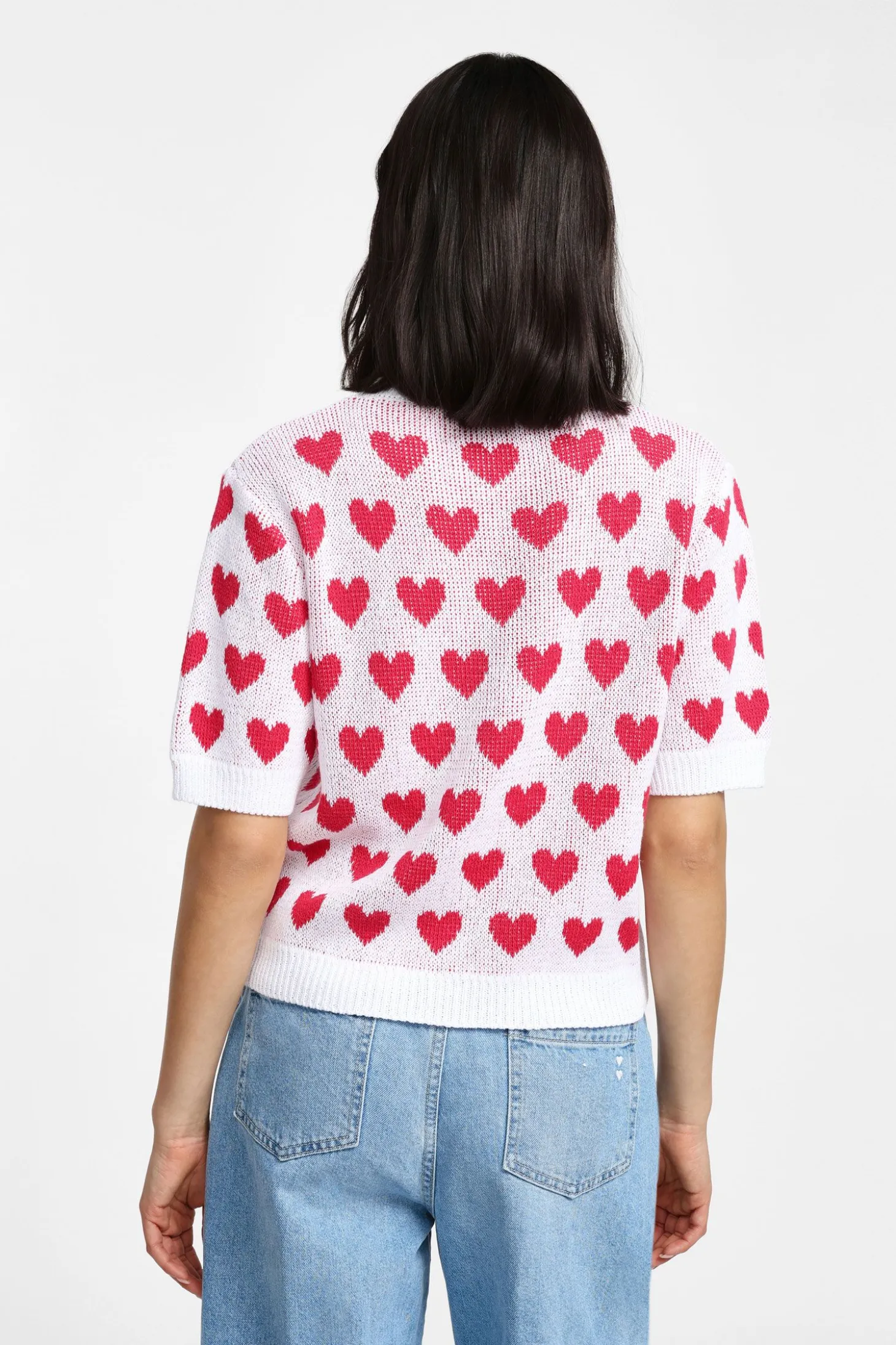 Maglione cuori maniche corte girocollo